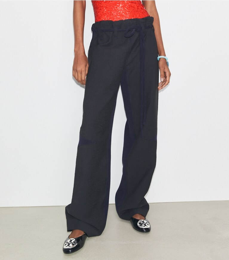 Tory Burch designer bottoms Wide Leg Cotton Pants in Black front