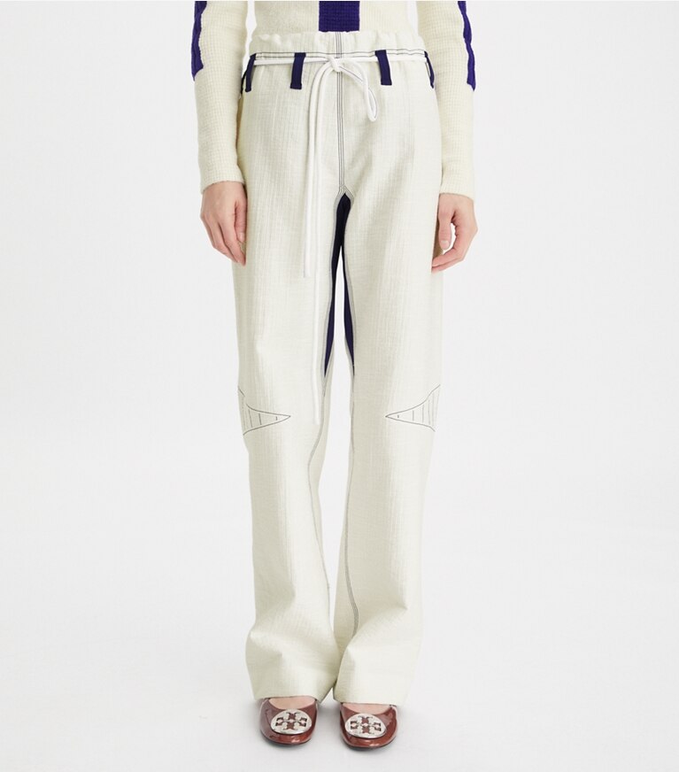 Tory Burch designer bottoms Wide-Leg Cotton Pants in Marshmallow front