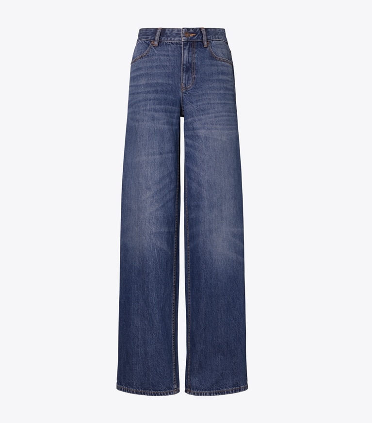 Tory Burch designer bottoms Wide Leg Jean in Dark Vintage Wash front