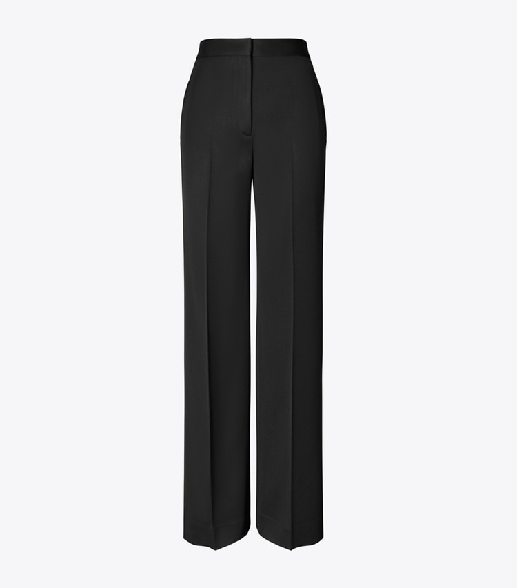 Tory Burch designer bottoms Wide-Leg Wool Pant in Black front