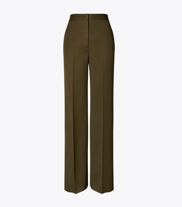 Tory Burch designer bottoms Wide-Leg Wool Pant in Olive Green front