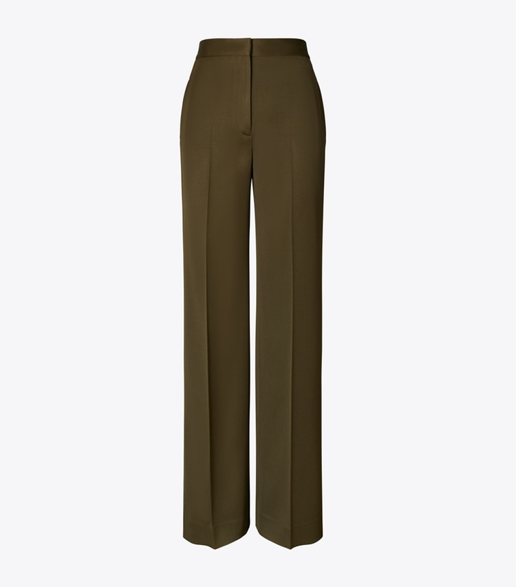 Tory Burch designer bottoms Wide-Leg Wool Pant in Olive Green front
