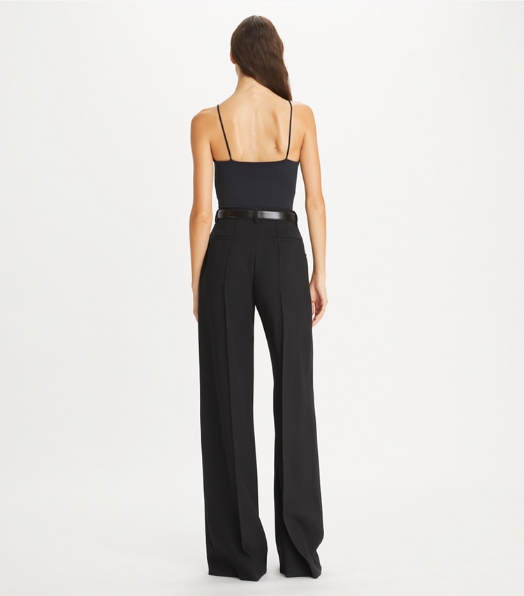 Tory Burch designer bottoms Wide Leg Wool Pant in Black on model back