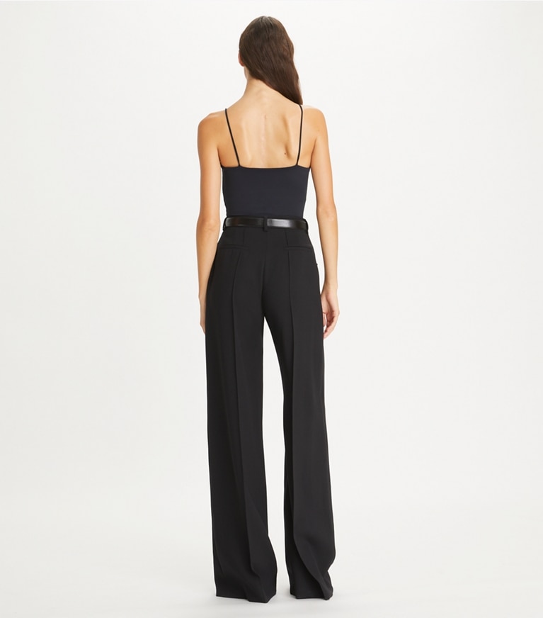 Tory Burch designer bottoms Wide Leg Wool Pant in Black front