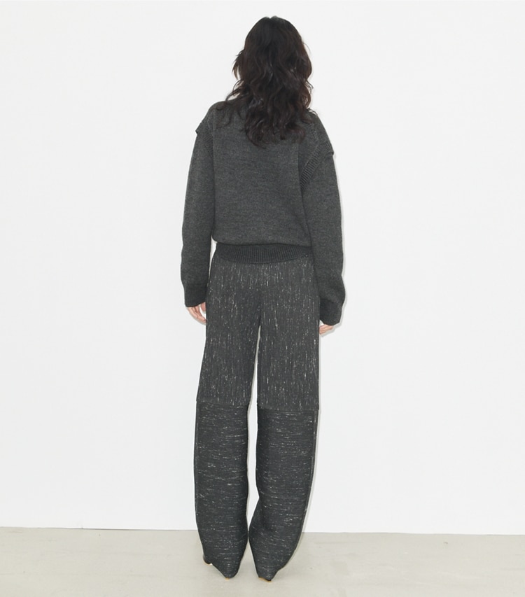 Tory Burch designer bottoms Wide-Leg Wool Pant in Charcoal/White on model back