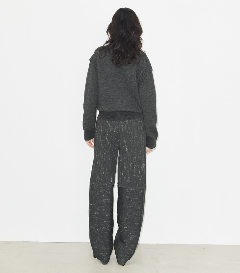 Tory Burch designer bottoms Wide-Leg Wool Pant in Charcoal/White front