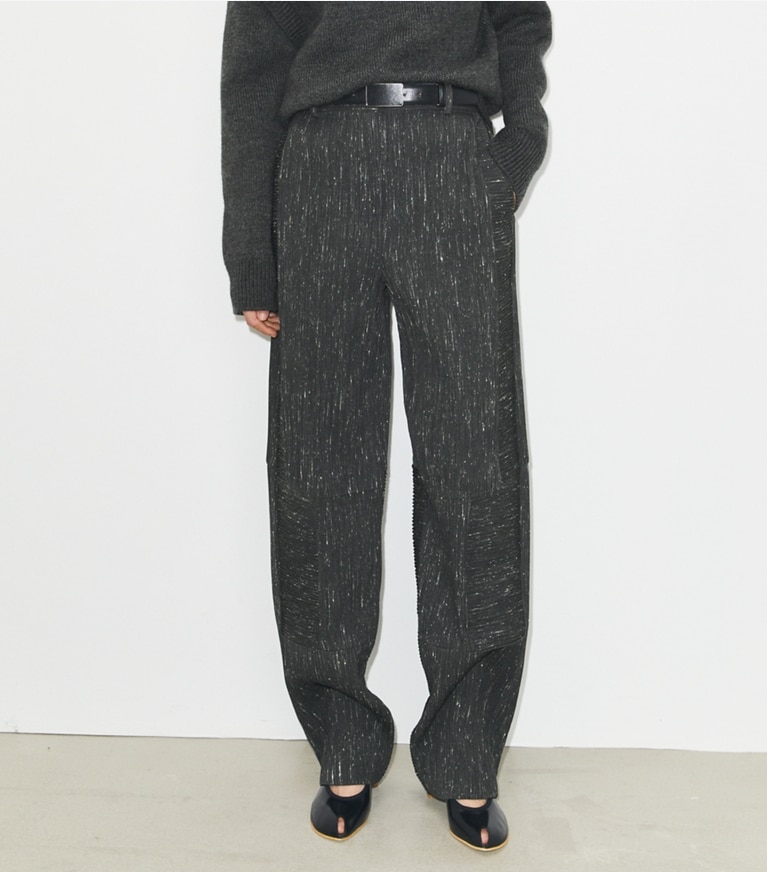 Tory Burch designer bottoms Wide-Leg Wool Pant in Charcoal/White front