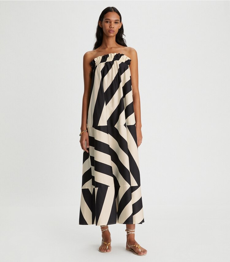 Tory Burch designer coverups Wide Stripe Long Dress in Wide Summer Stripe on model front