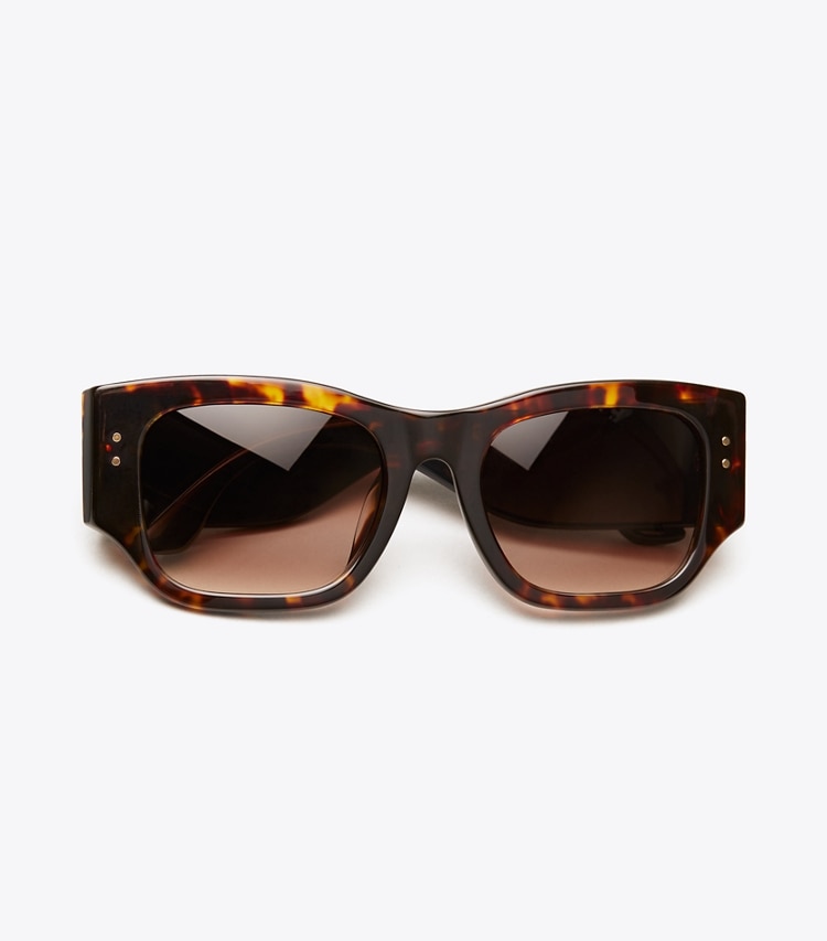 Tory Burch designer sunglasses & eyewear Wide-Temple Logo Sunglasses  in Dark Tortoise Sunglasses overhead