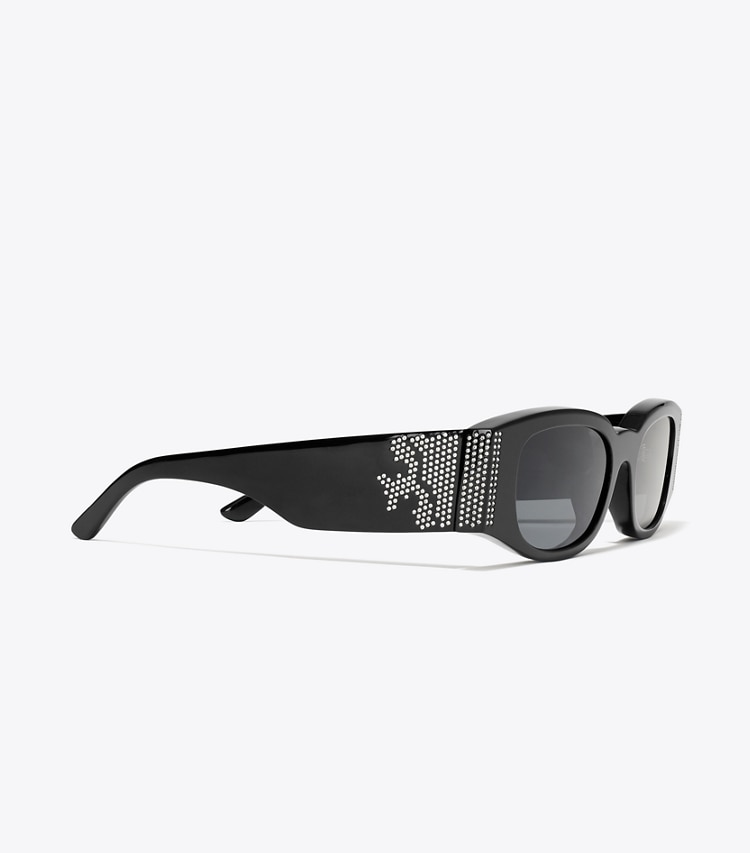 Tory Burch designer sunglasses & eyewear Wide-Temple Sunglasses with Crystals in BLACK/SOLID GREY 1 detail