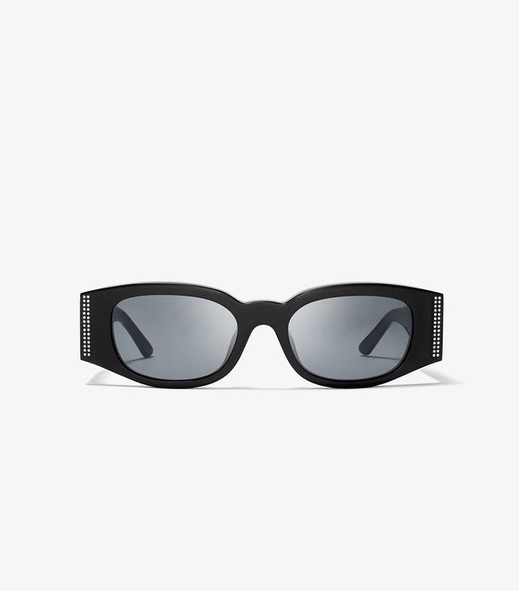 Tory Burch designer sunglasses & eyewear Wide-Temple Sunglasses with Crystals in BLACK/SOLID GREY 1 front