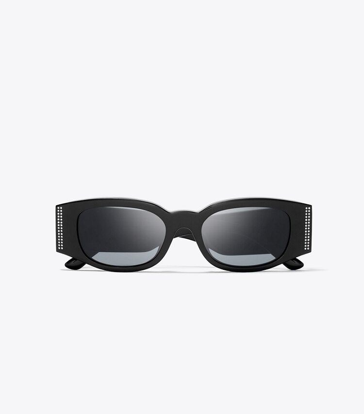 Tory Burch designer sunglasses & eyewear Wide-Temple Sunglasses with Crystals in BLACK/SOLID GREY 1 overhead