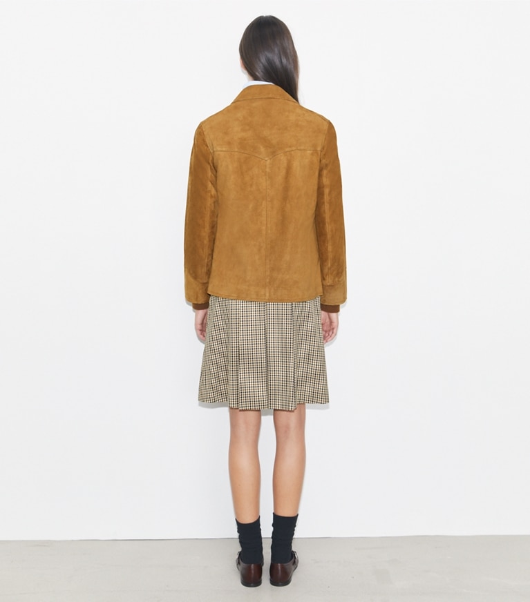 Tory Burch designer jacken Wildlederjacke in Hazelnut Suede on model back