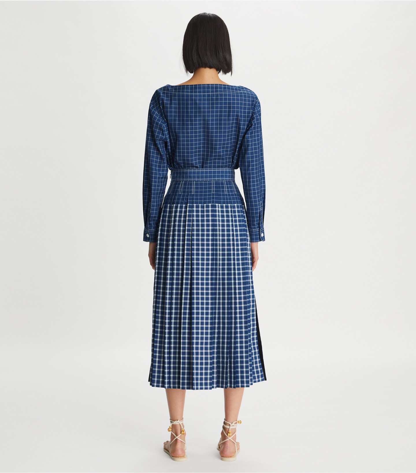 Windowpane Plaid Silk Boatneck Top