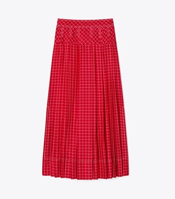 Picnic Plaid Silk Pleated Skirt : Women's Designer Bottoms | Tory Burch