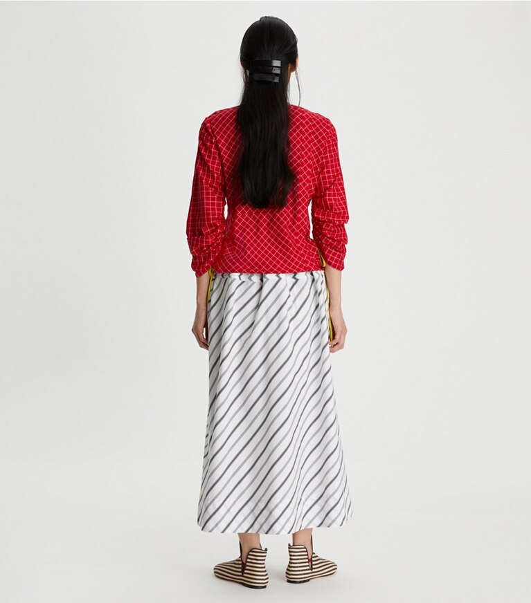 Tory Burch designer tops Windowpane Silk Tunic Top in Red / White front