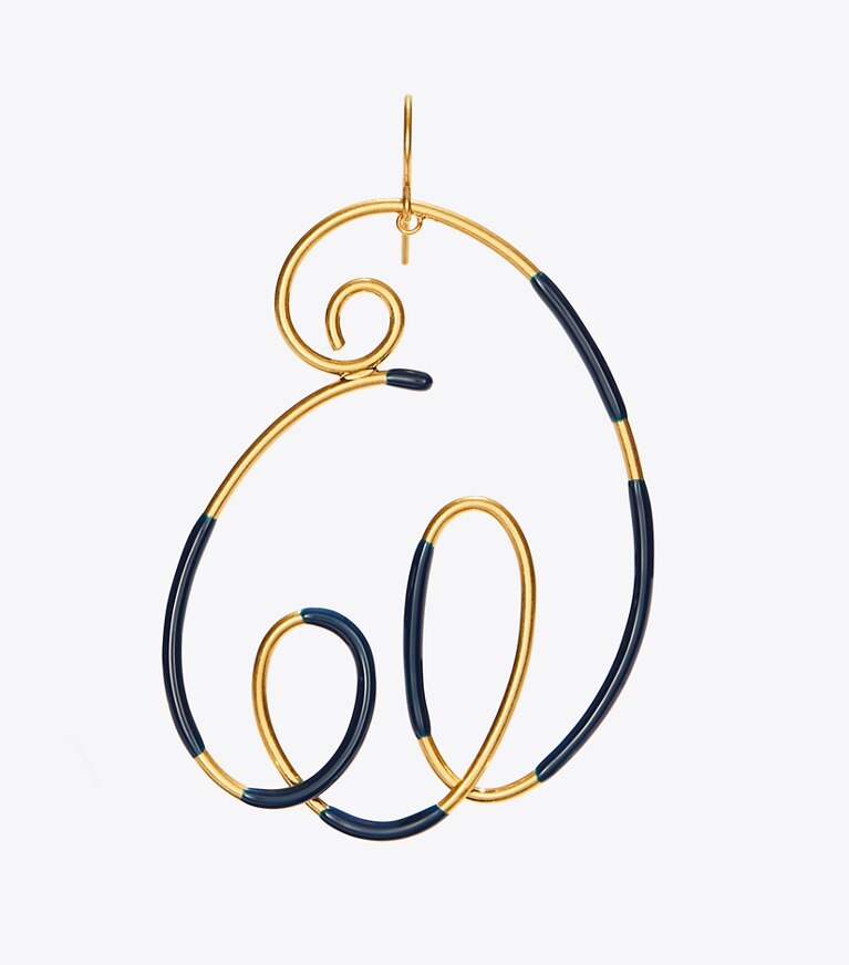 Tory Burch designer earrings Wire Earring in Rolled Brass / Blue front