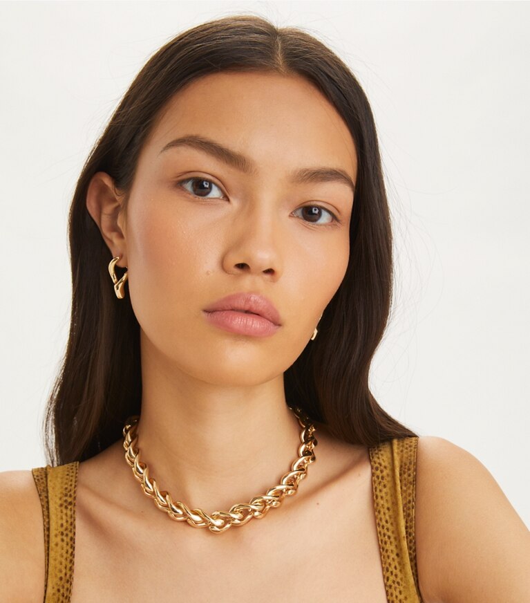 Tory Burch designer earrings Wishbone Earring in Tory Gold front