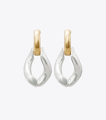 Tory Burch designer earrings Wishbone Earring in Light Brass / Light Silver front