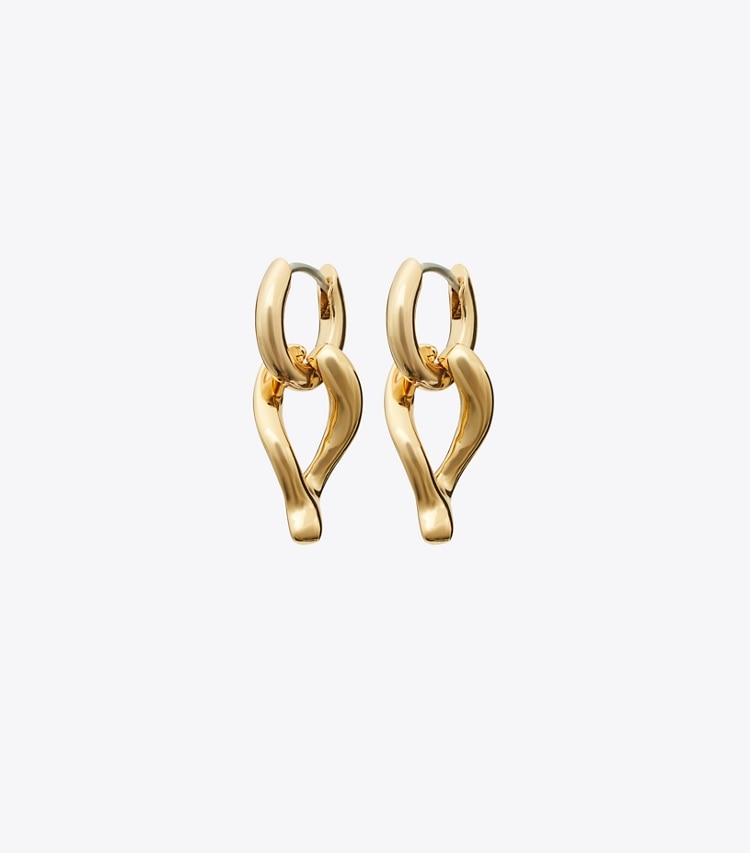 Tory Burch designer イヤリング＆ピアス ウィッシュボーン ハギー ピアス in Tory Gold front