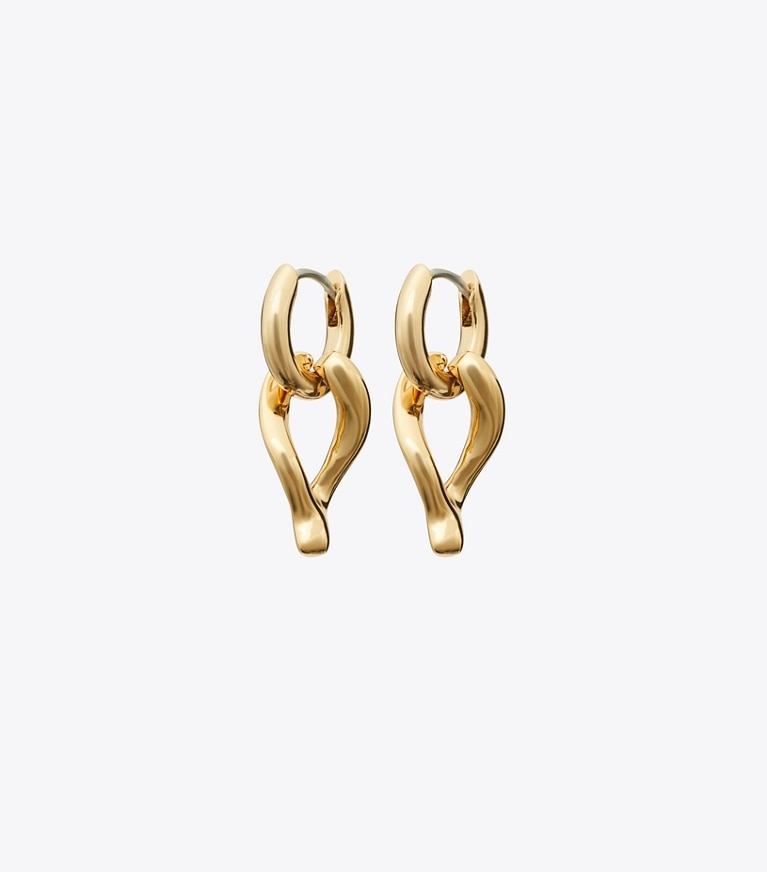 Tory Burch designer イヤリング＆ピアス ウィッシュボーン ハギー ピアス in Tory Gold front