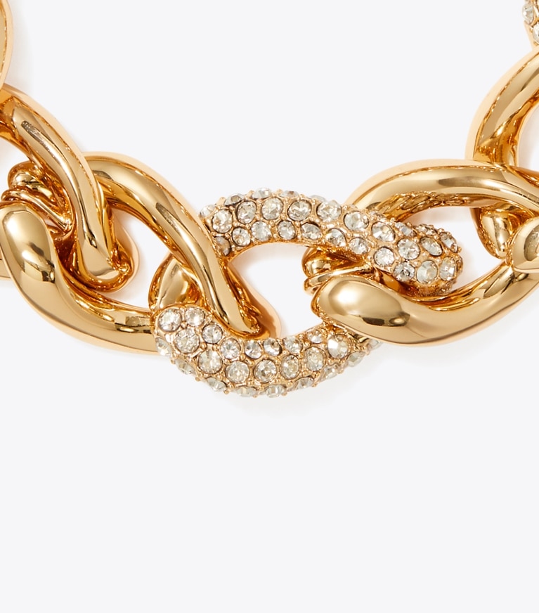 Tory Burch designer ブレスレット ウィッシュボーン パヴェ ブレスレット in Tory Gold / Crystal front