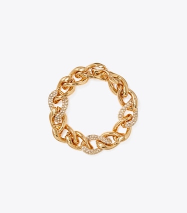 Tory Burch designer ブレスレット ウィッシュボーン パヴェ ブレスレット in Tory Gold / Crystal front