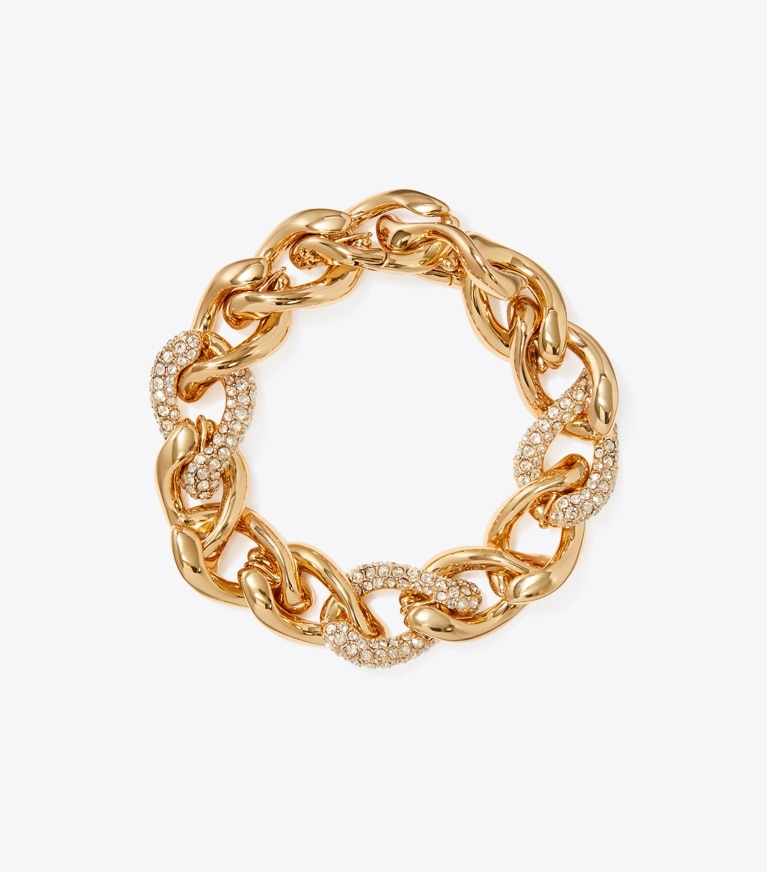 Tory Burch designer ブレスレット ウィッシュボーン パヴェ ブレスレット in Tory Gold / Crystal front