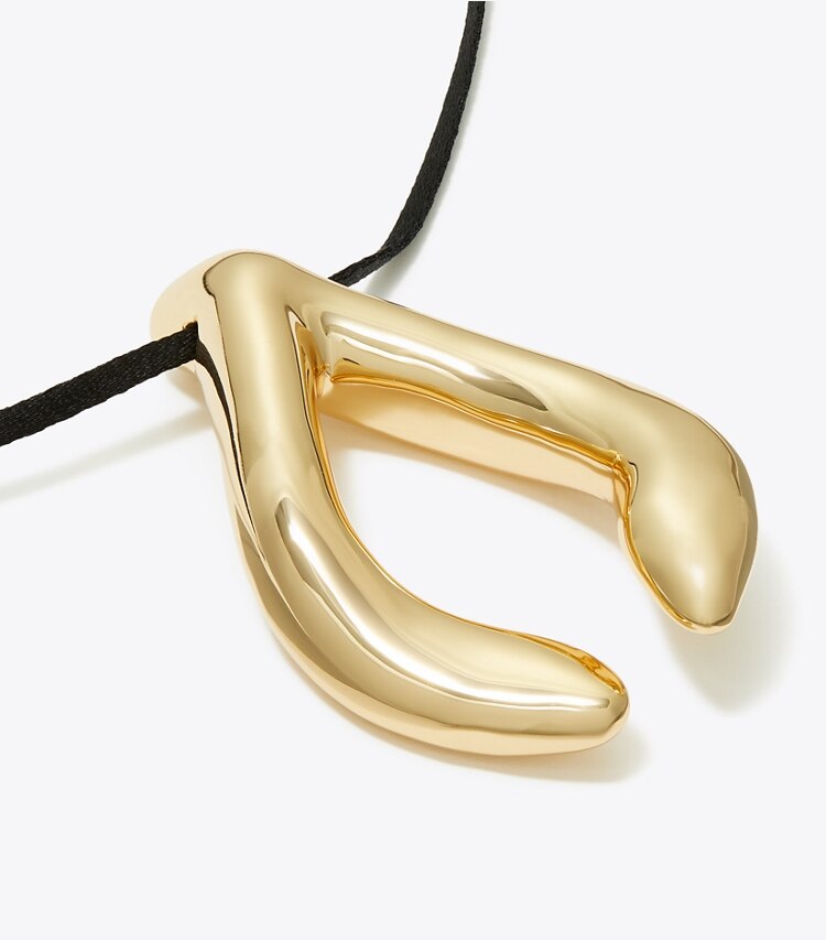 Tory Burch designer necklaces Wishbone Pendant in Light Brass / Black additional
