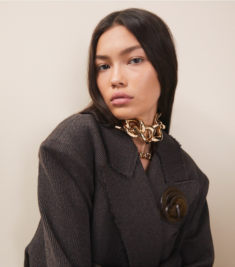 Tory Burch designer ネックレス ウィッシュボーン ステートメントネックレス in Tory Gold studio