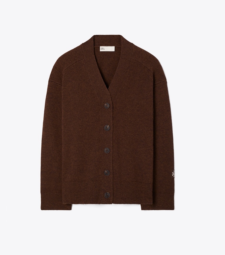 Tory Burch designer strickware Wollcardigan in Dark Roast front