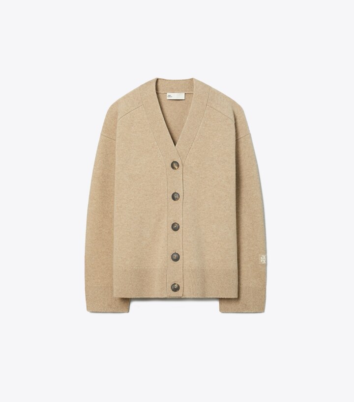 Tory Burch designer strickware Wollcardigan in Oatmeal Melange front