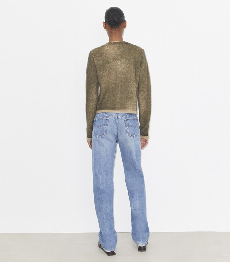 Tory Burch designer strickware Wollcardigan in Tuscan Sand/ Cropped Cardigan (Master) on model back
