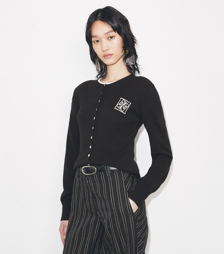 Tory Burch designer strickware Wollcardigan in Brown on model detail