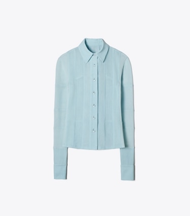Tory Burch designer oberteile Wollhemd in Frozen Blue front