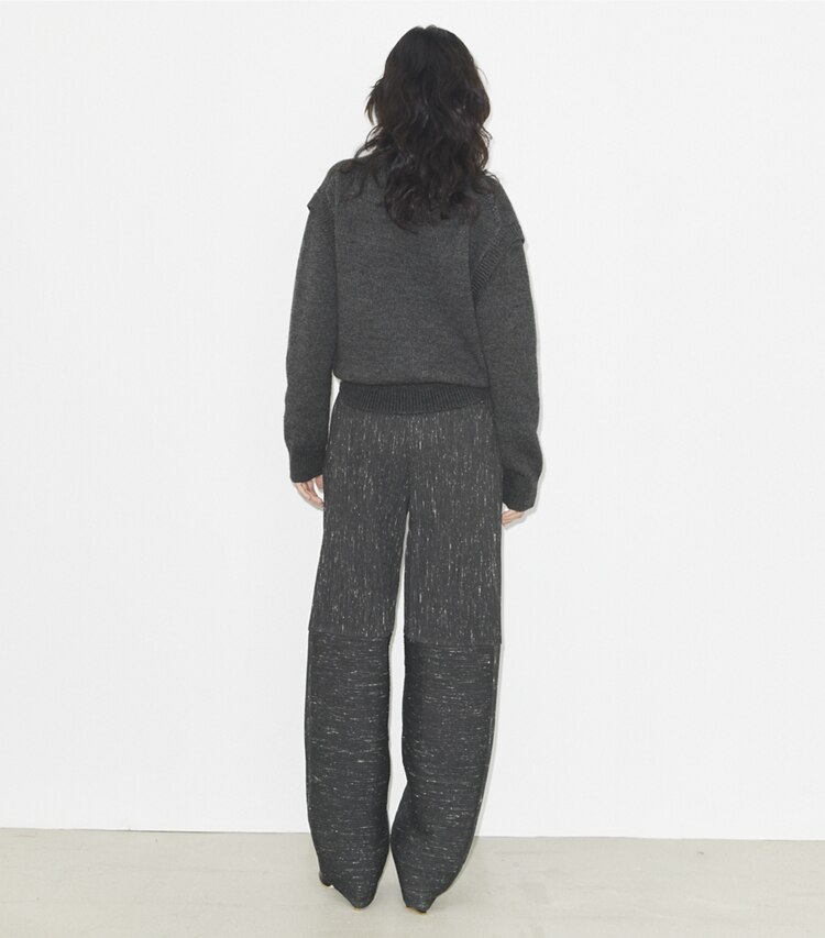 Tory Burch designer unterteile Wollhose mit weitem Bein in Charcoal/White on model back