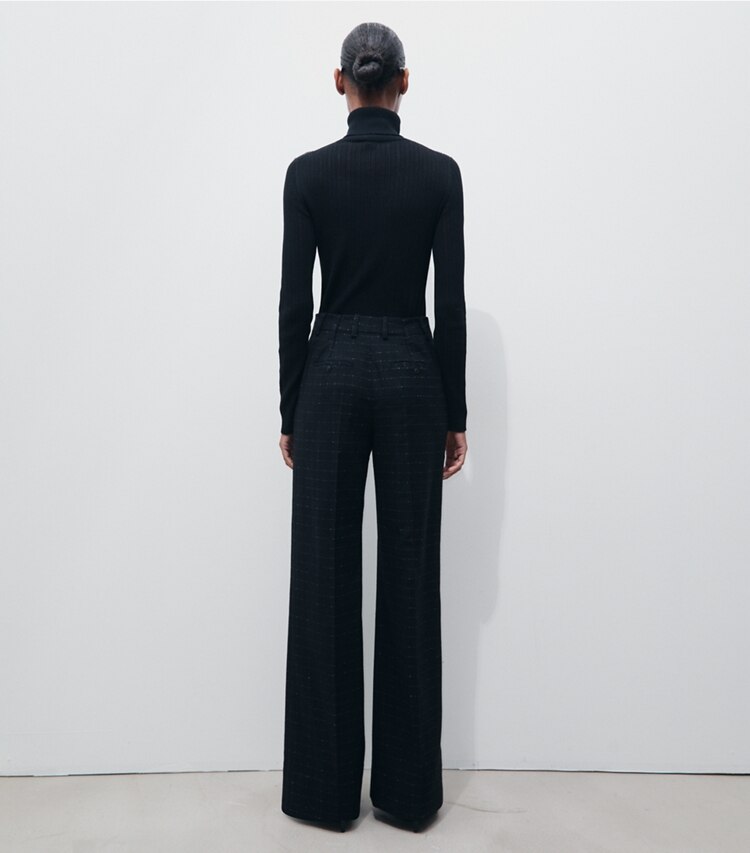 Tory Burch designer unterteile Wollhose in Soft Black Windowpane on model back