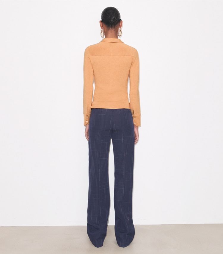 Tory Burch designer unterteile Wollhose in Dark Navy / Copper on model back