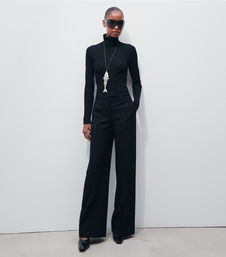 Tory Burch designer unterteile Wollhose in Soft Black Windowpane modell von vorn