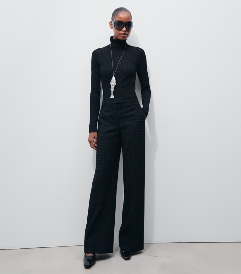 Tory Burch designer unterteile Wollhose in Soft Black Windowpane modell von vorn