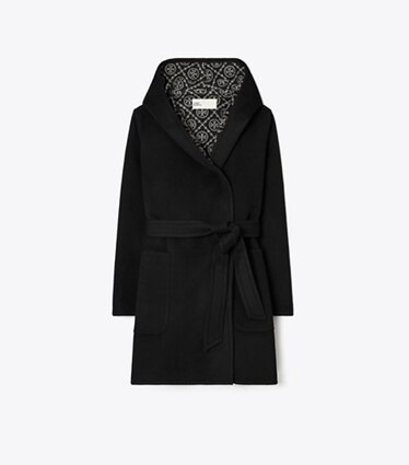 Tory Burch designer mäntel Wollmantel mit Kapuze in Black/Gray T Monogram front