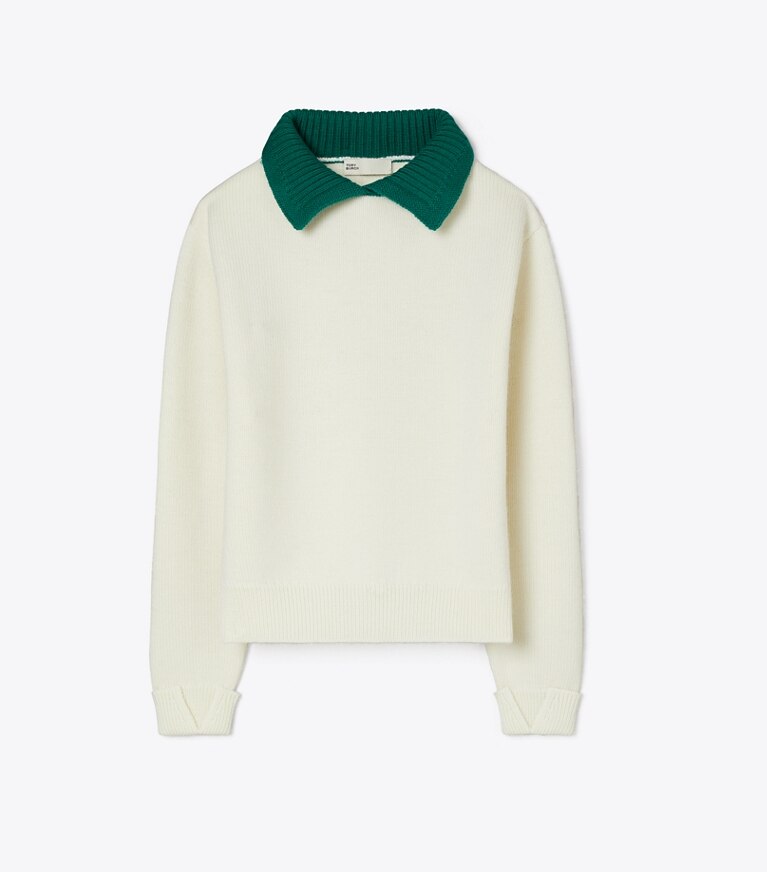 Tory Burch designer strickware Wollpullover in White / Emerald front