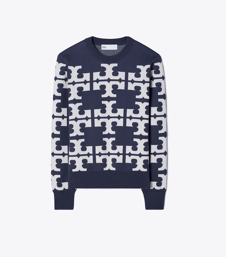 Tory Sport designer strickware Wollpullover mit Logo in Grey Thunder / NEW IVORY front