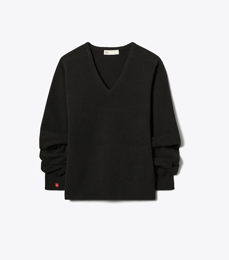 Tory Burch designer strickware Wollpullover mit V-Ausschnitt in Black front