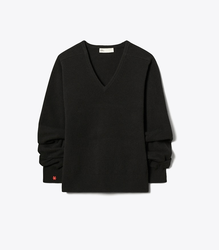 Tory Burch designer strickware Wollpullover mit V-Ausschnitt in Black front