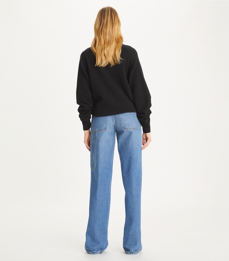 Tory Burch designer strickware Wollpullover mit V-Ausschnitt in Black front