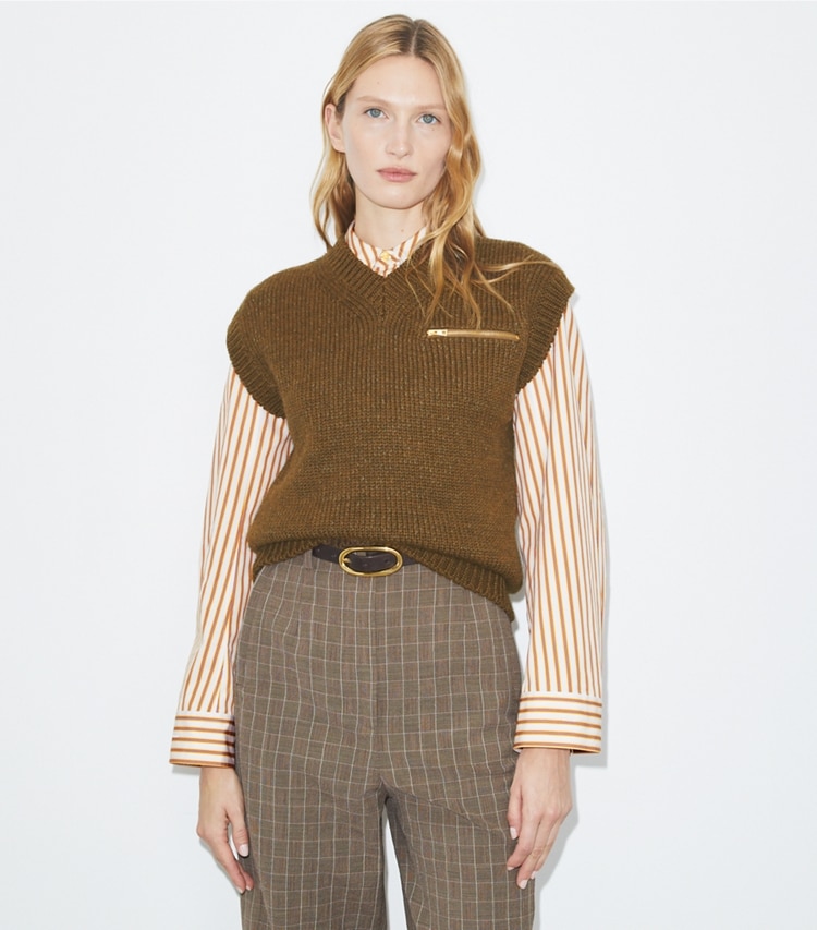 Tory Burch designer strickware Wollpullunder in Brown on model detail