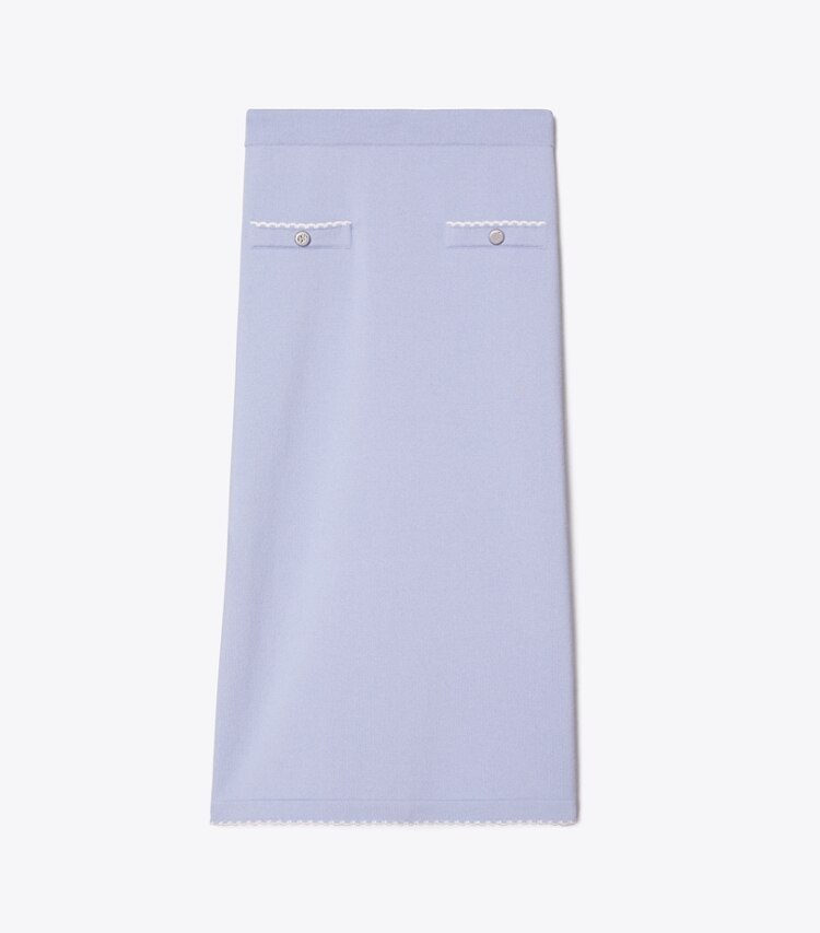 Tory Burch designer unterteile Wollrock mit Wellenkante in Pale Blue / New Ivory front