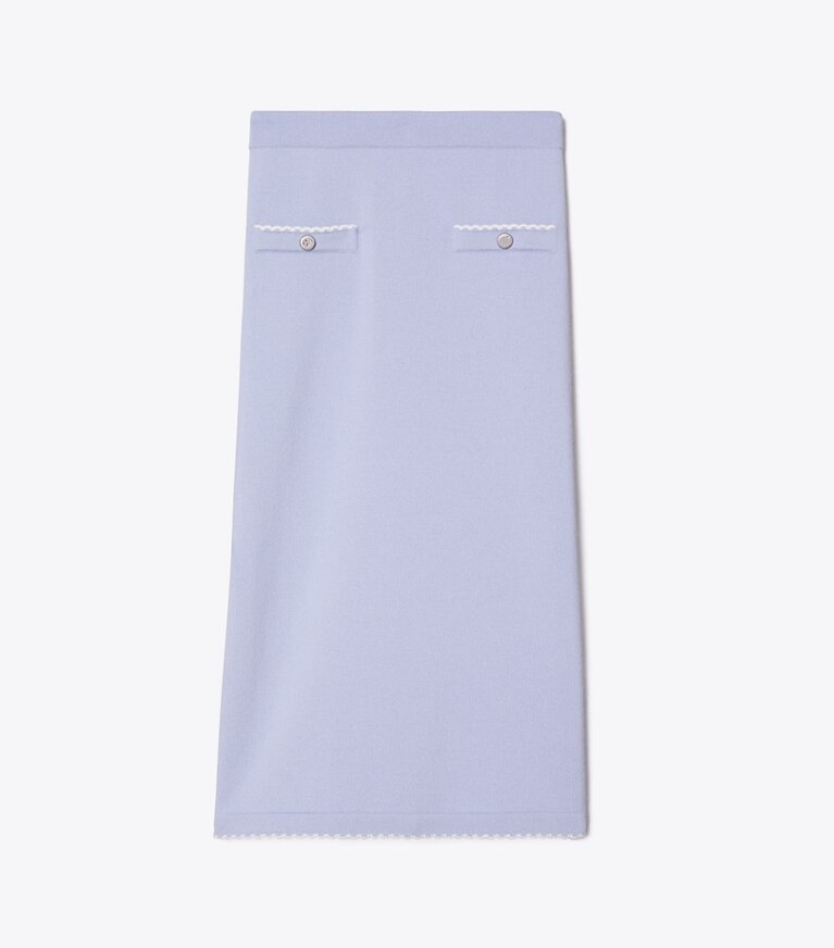 Tory Burch designer unterteile Wollrock mit Wellenkante in Pale Blue / New Ivory front
