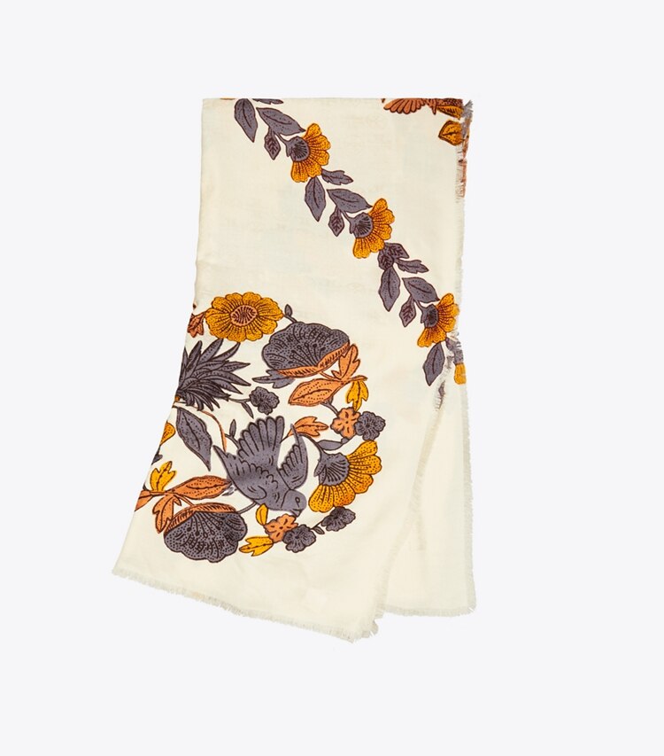 Tory Burch designer scarves Wonderland Vine Jacquard Traveler Scarf in Eclipse overhead